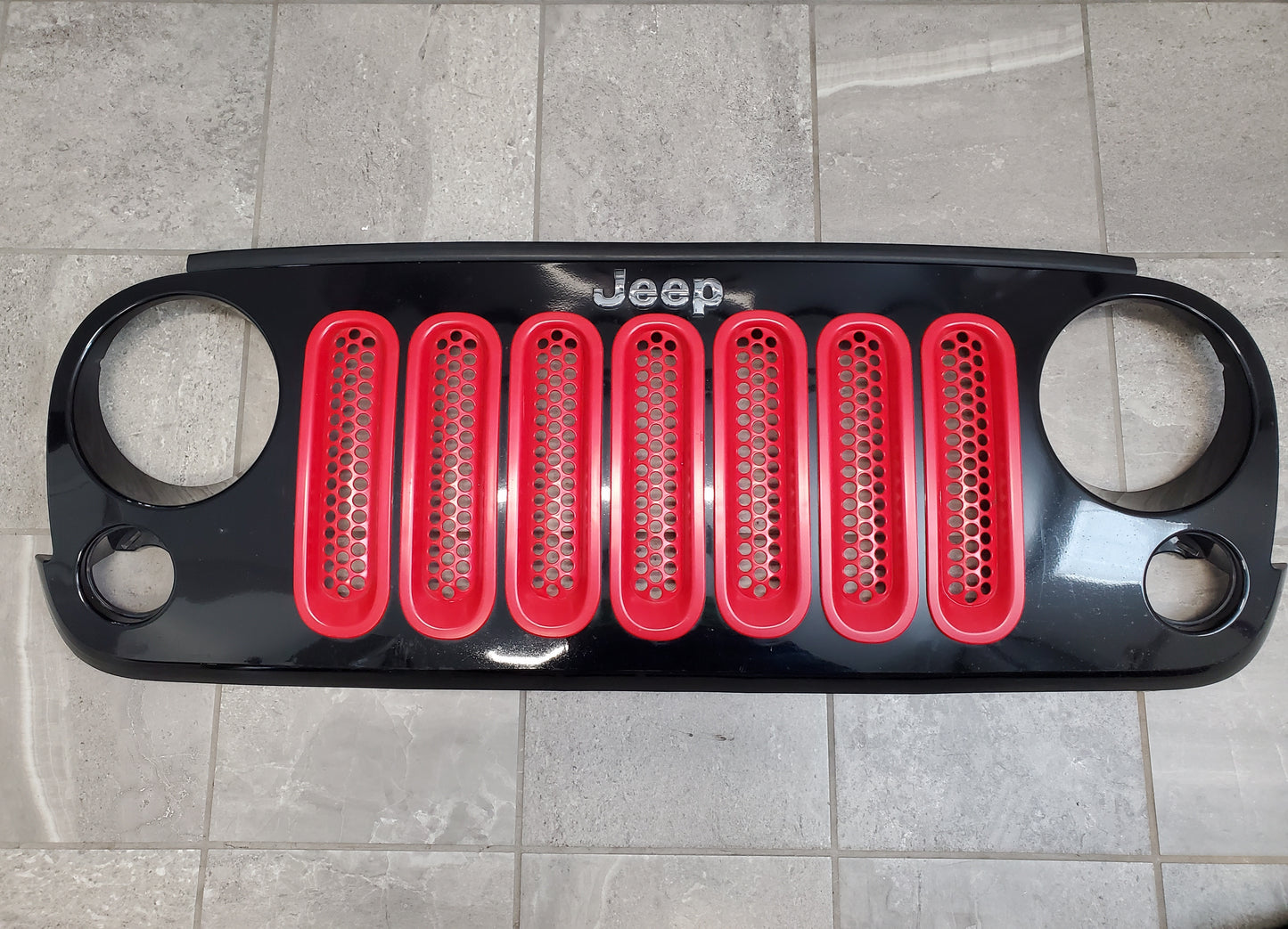 2007-2018 Jeep Wrangler JK Grille OEM Black With Red Inserts 1BM91TRM