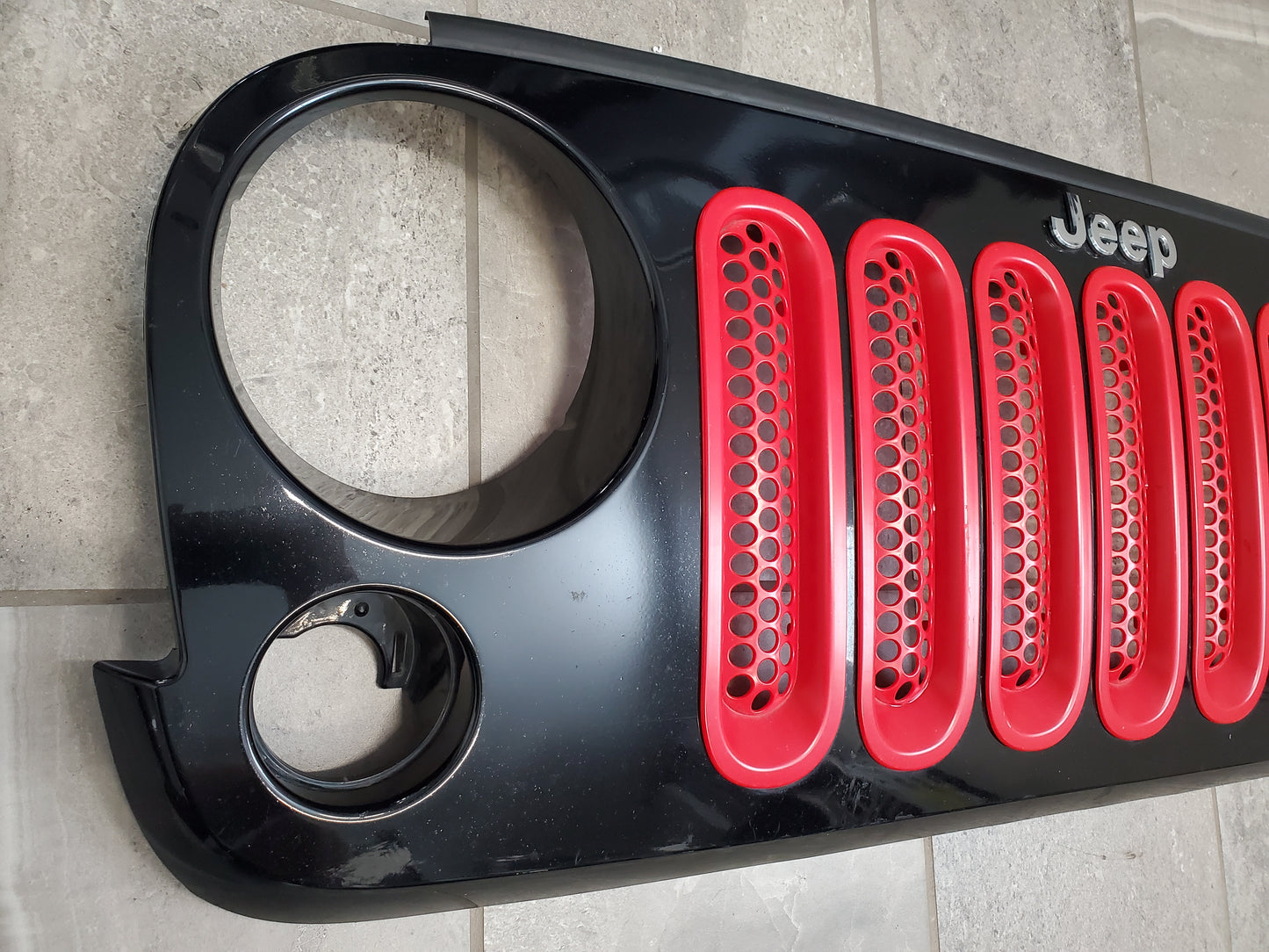 2007-2018 Jeep Wrangler JK Grille OEM Black With Red Inserts 1BM91TRM