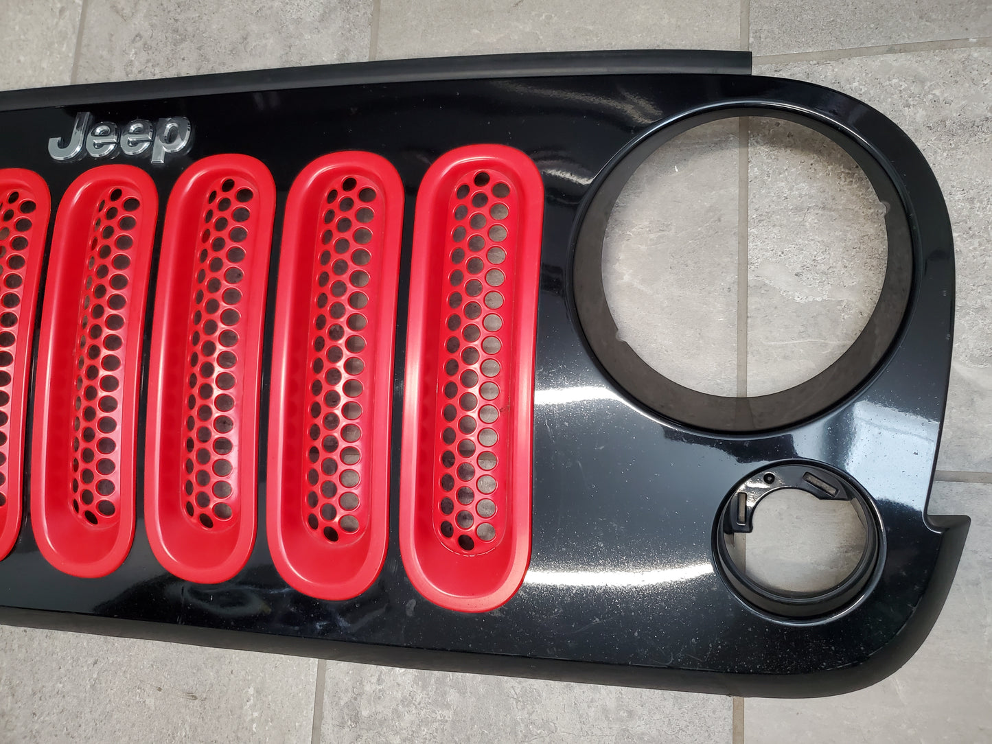 2007-2018 Jeep Wrangler JK Grille OEM Black With Red Inserts 1BM91TRM